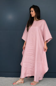 Pink Oversize Kaftan Kimono Linen Dress