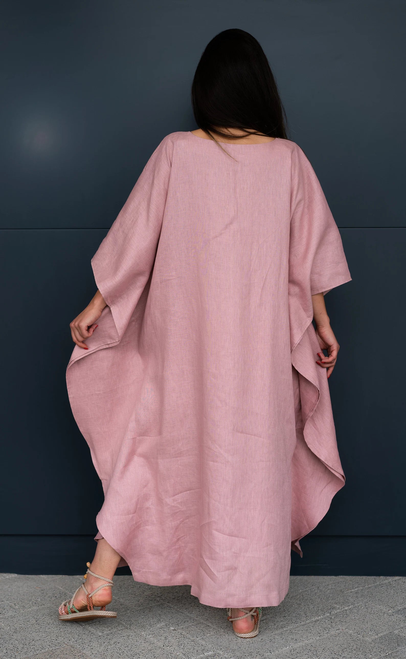 Pink Oversize Kaftan Kimono Linen Dress