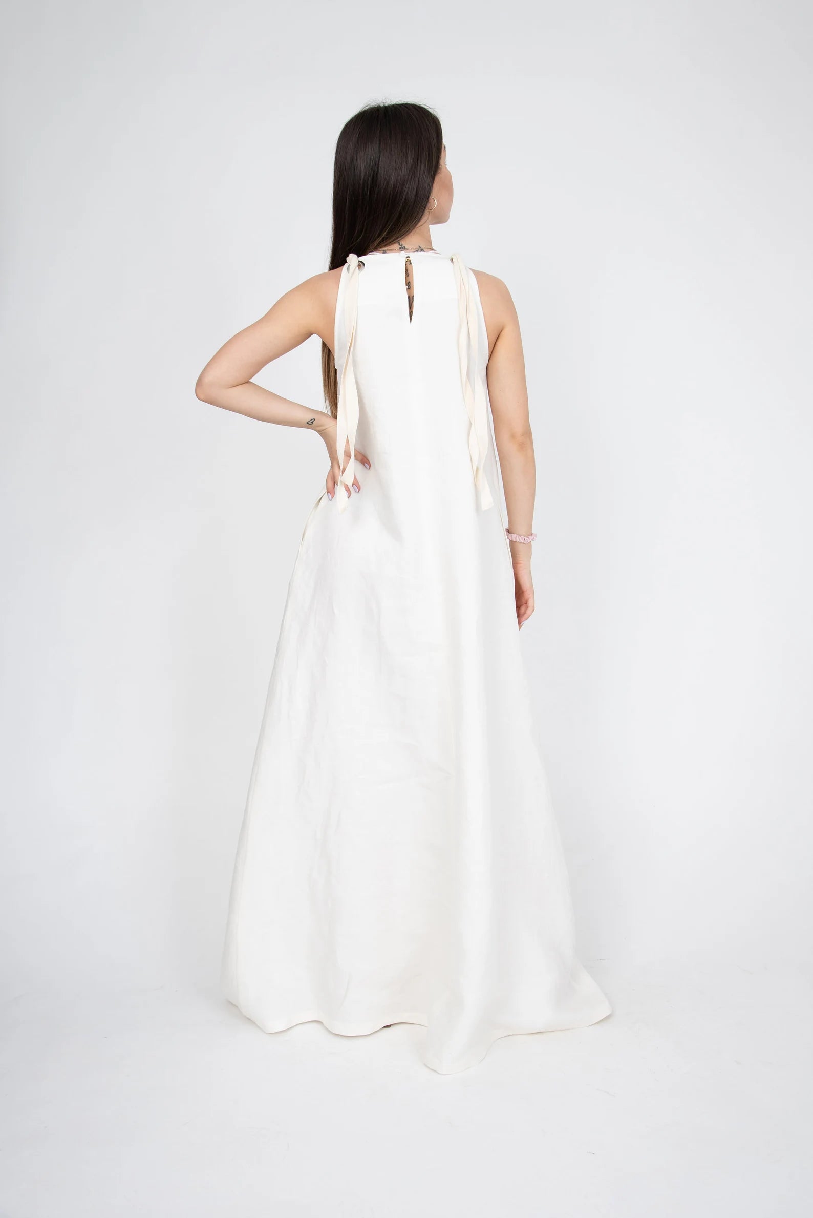WHITE Linen Summer Sleeveless Flax Linen Wedding Dress