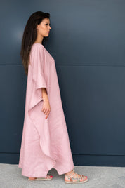 Pink Oversize Kaftan Kimono Linen Dress
