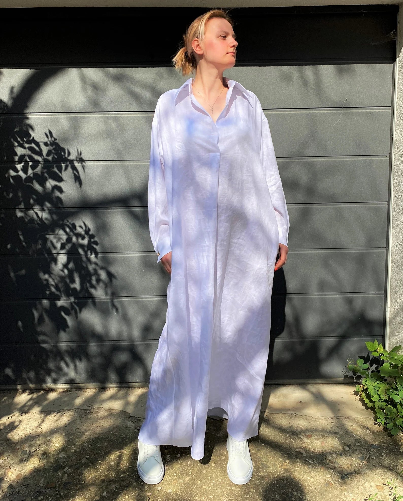 White Linen Shirt Dress BIG LONG OVERSIZE