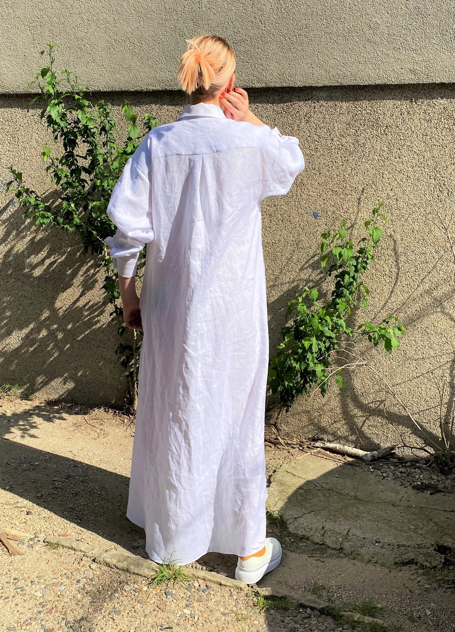 White Linen Shirt Dress BIG LONG OVERSIZE