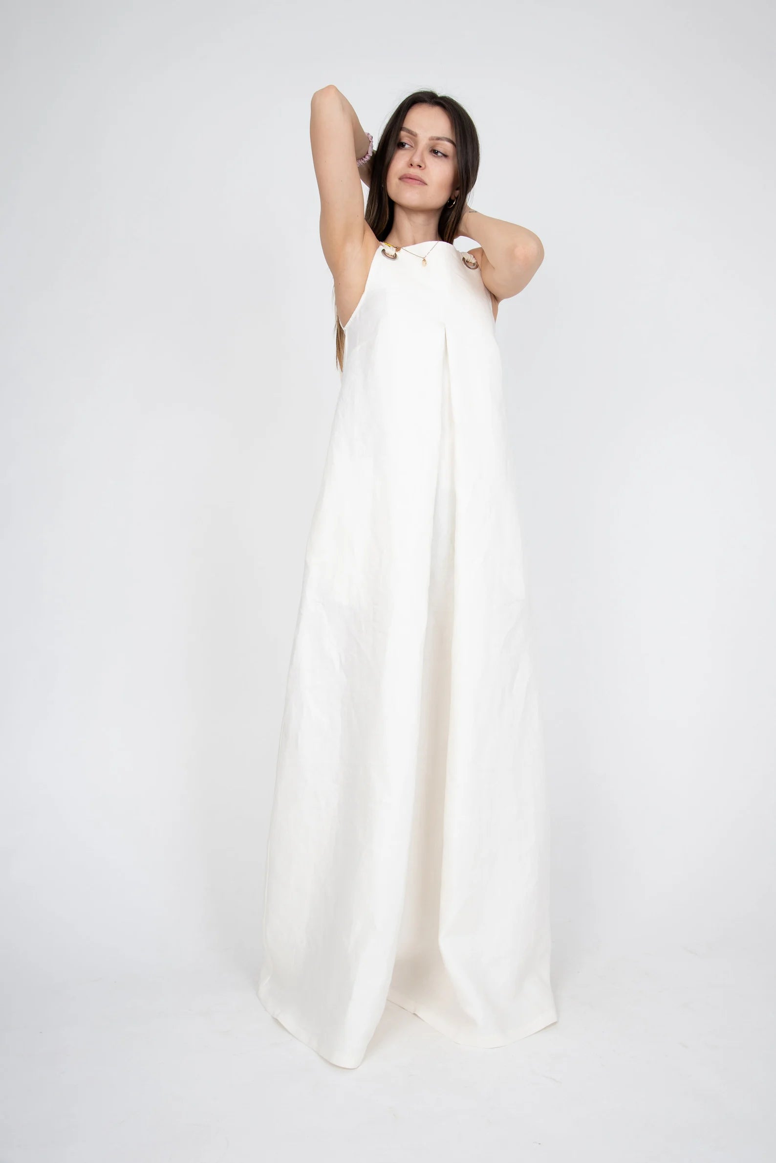 WHITE Linen Summer Sleeveless Flax Linen Wedding Dress