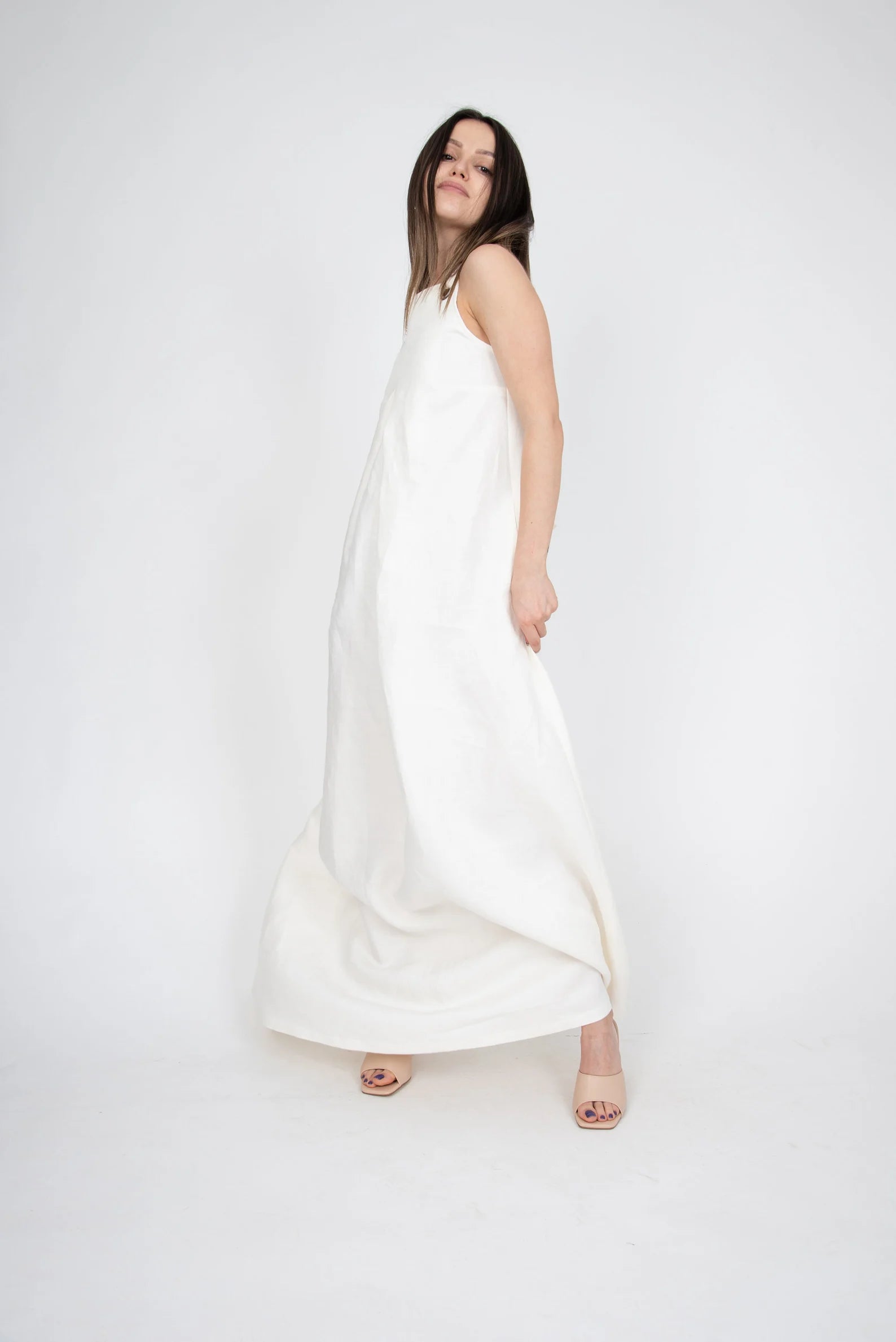 WHITE Linen Summer Sleeveless Flax Linen Wedding Dress