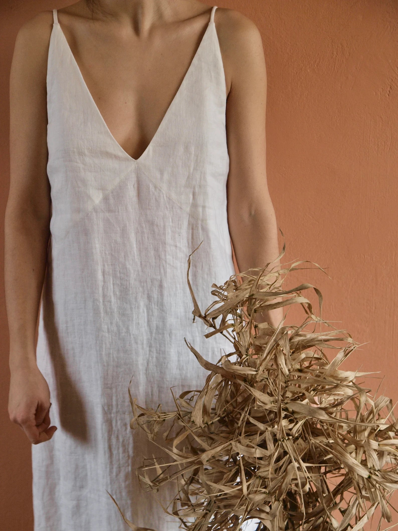 Linen nightgown deep V dress