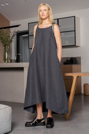Wedding Guest Simple Spaghetti Long Linen Dress