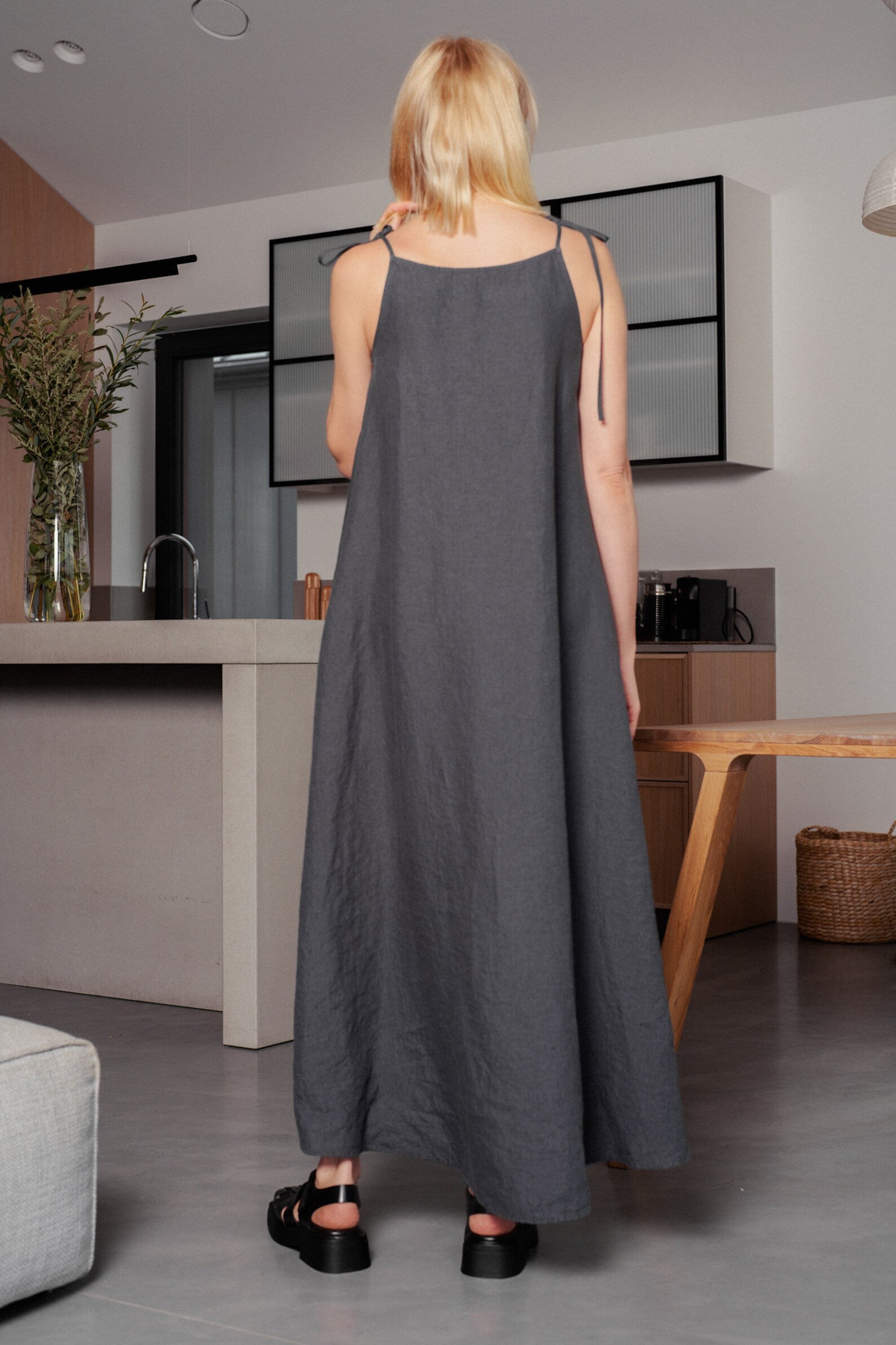 Wedding Guest Simple Spaghetti Long Linen Dress