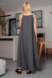Wedding Guest Simple Spaghetti Long Linen Dress