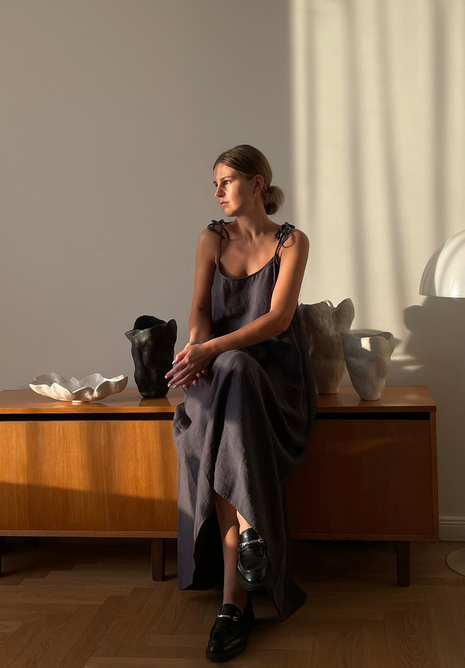 Wedding Guest Simple Spaghetti Long Linen Dress