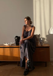 Wedding Guest Simple Spaghetti Long Linen Dress