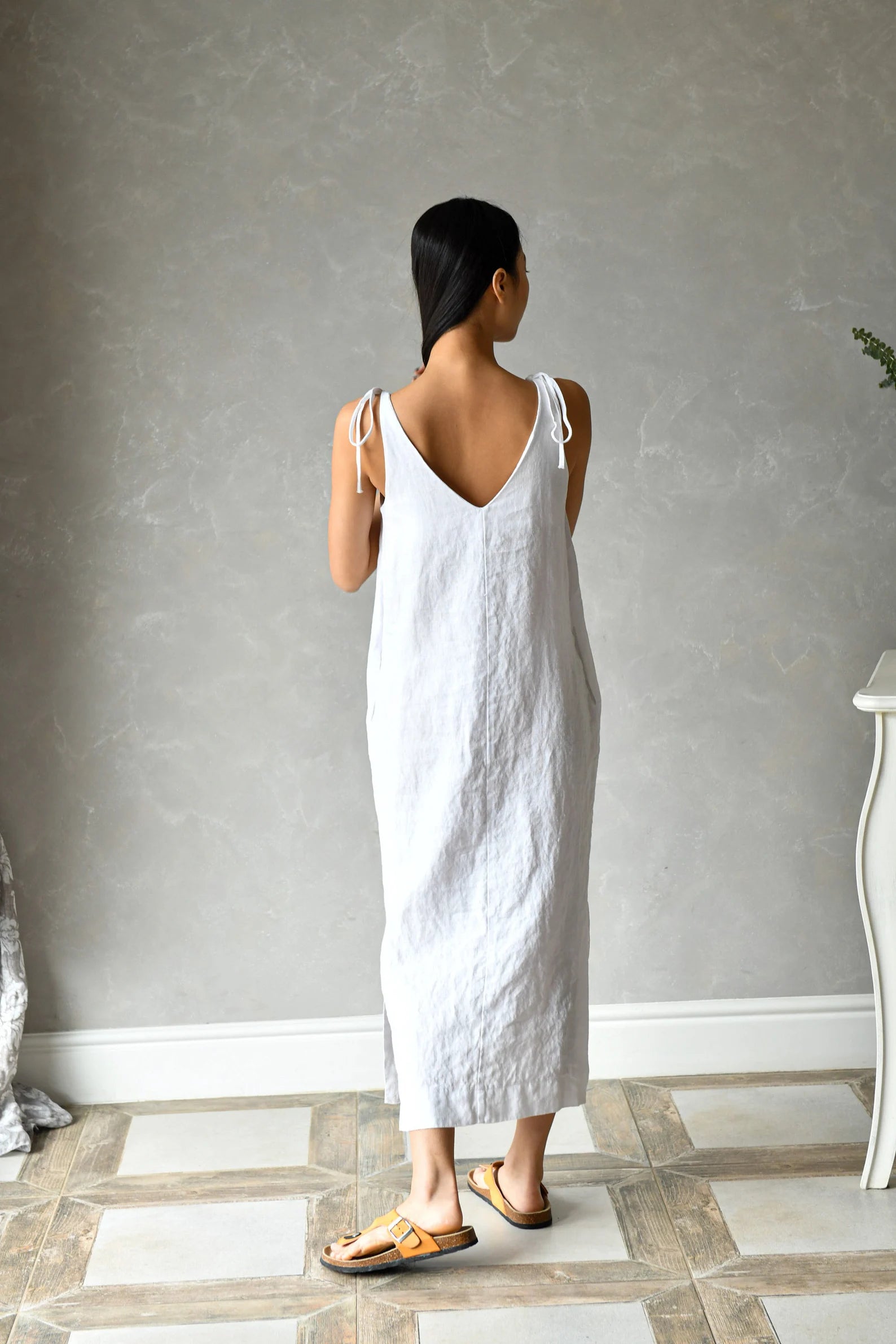 White Linen Sparghetti Slip Dress
