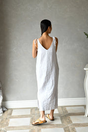 White Linen Sparghetti Slip Dress