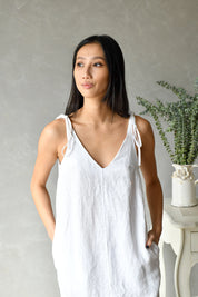 White Linen Sparghetti Slip Dress