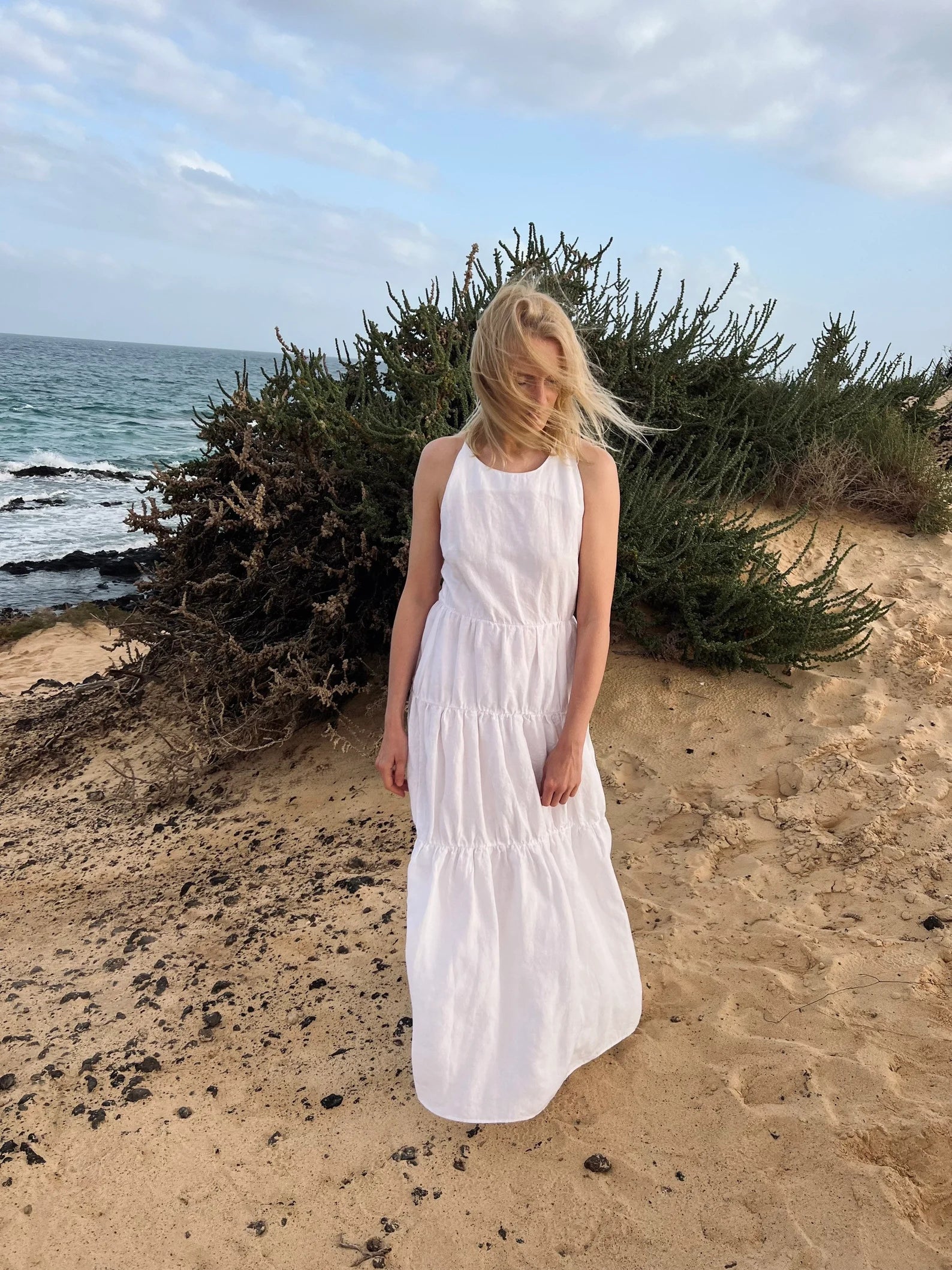 White Linen open back long dress for any occasion