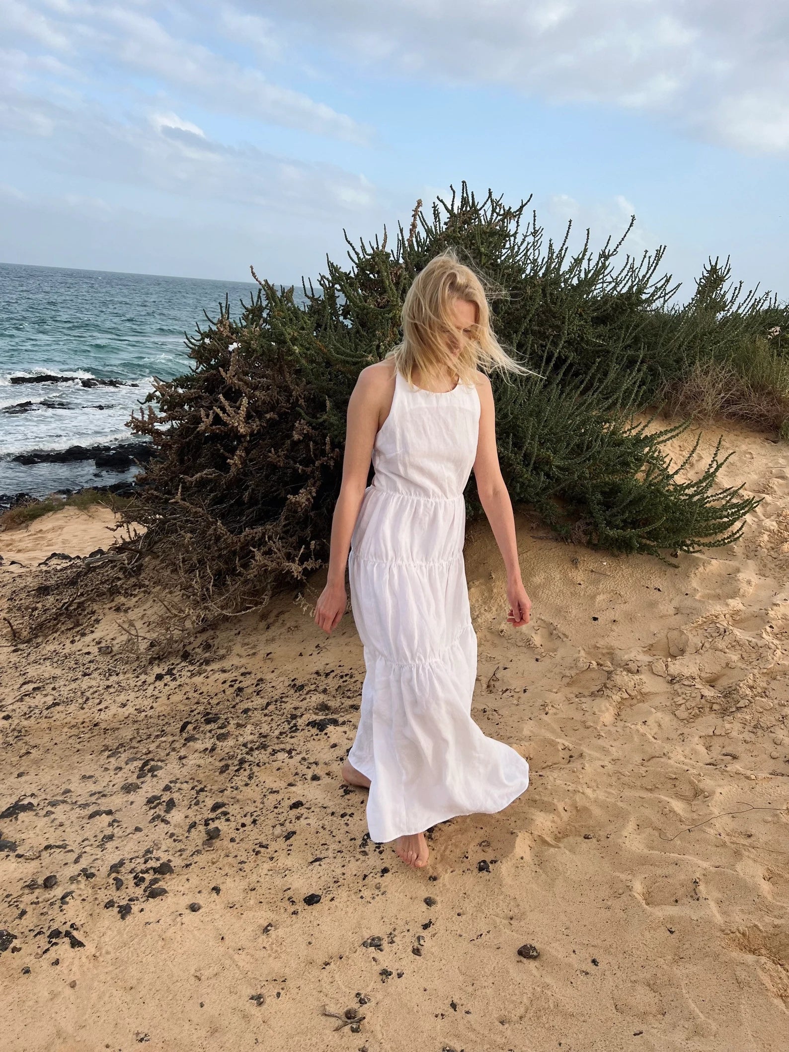White Linen open back long dress for any occasion