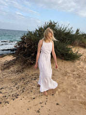 White Linen open back long dress for any occasion