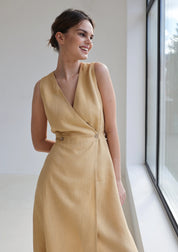 Camel Linen maxi dress RIVIERA