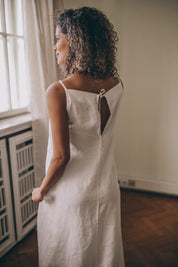 White Simple Linen Spaghetti Strap Maxi Dress