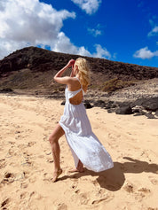 White Linen open back long dress for any occasion