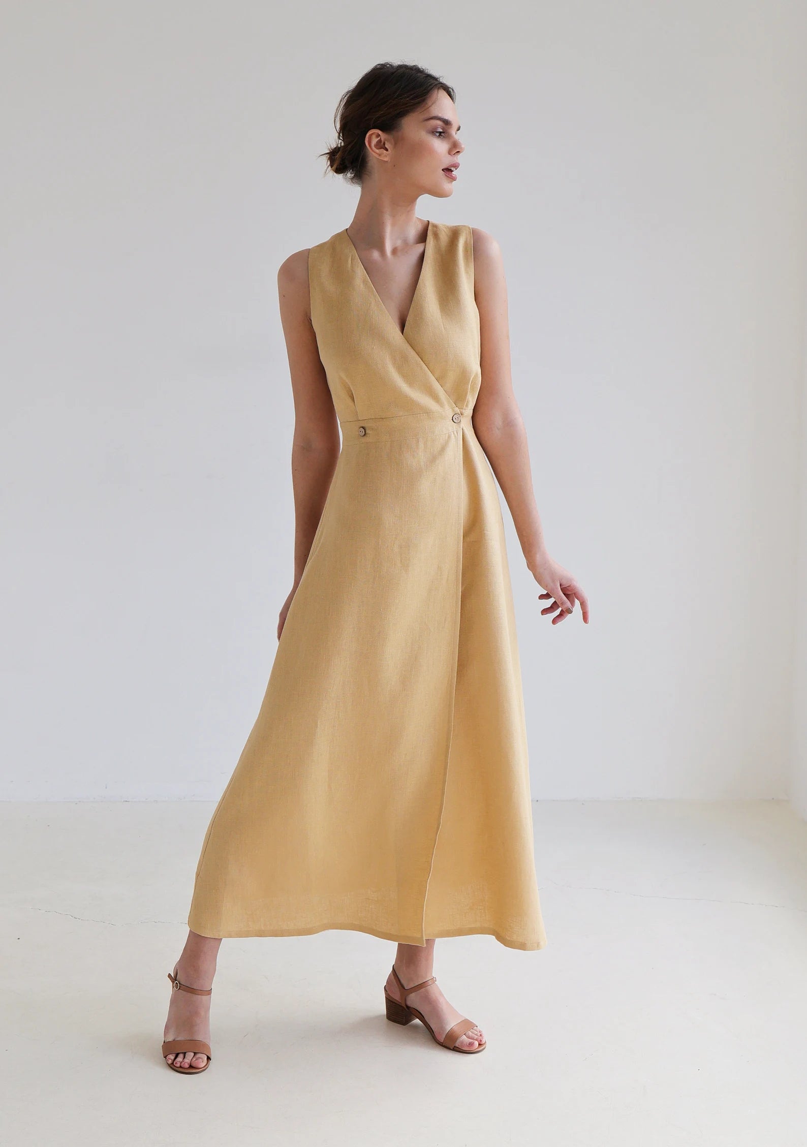 Camel Linen maxi dress RIVIERA