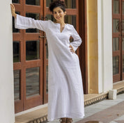 Long White Linen Kaftan Dress