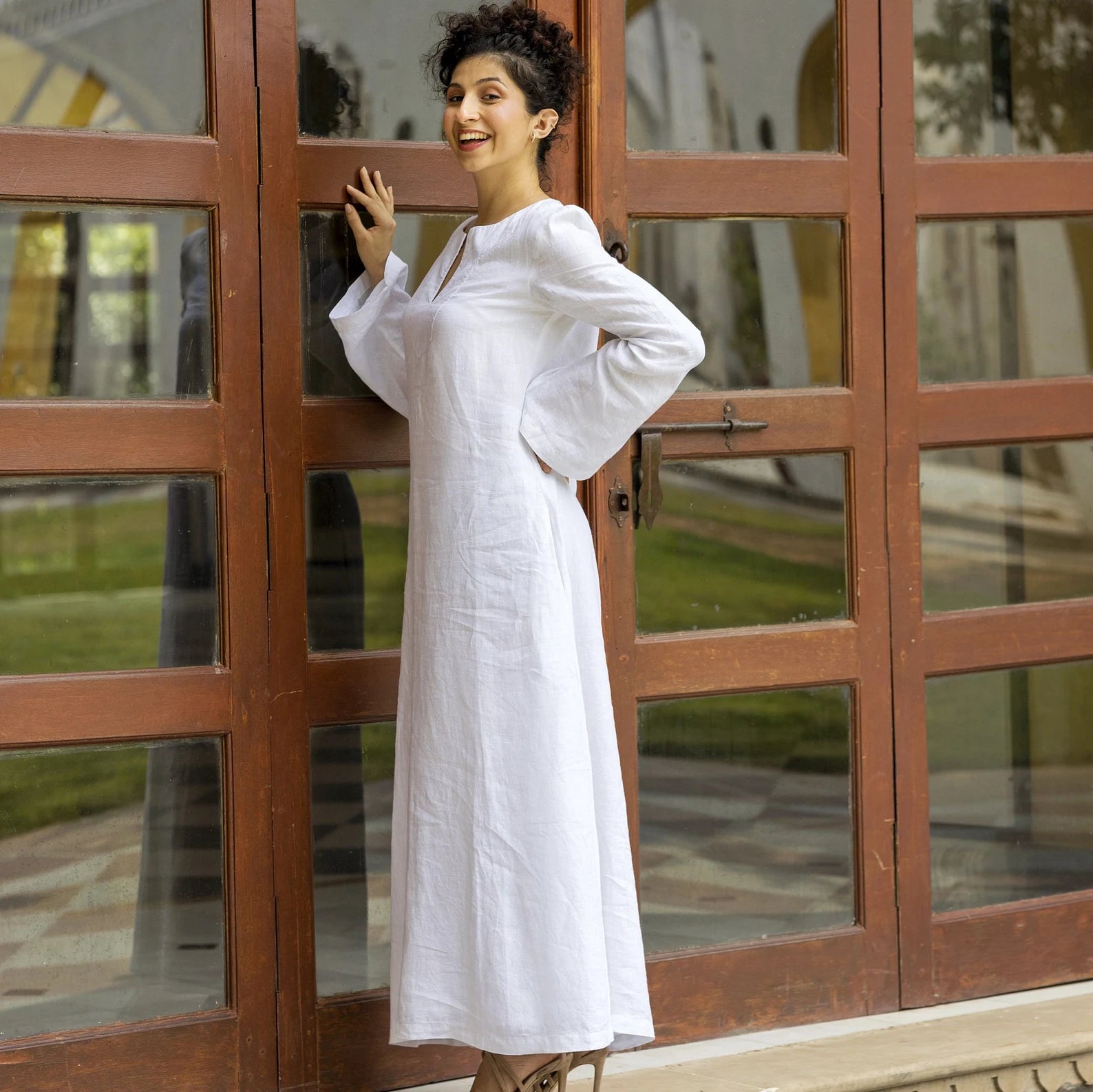 Long White Linen Kaftan Dress
