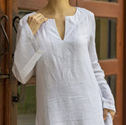 Long White Linen Kaftan Dress