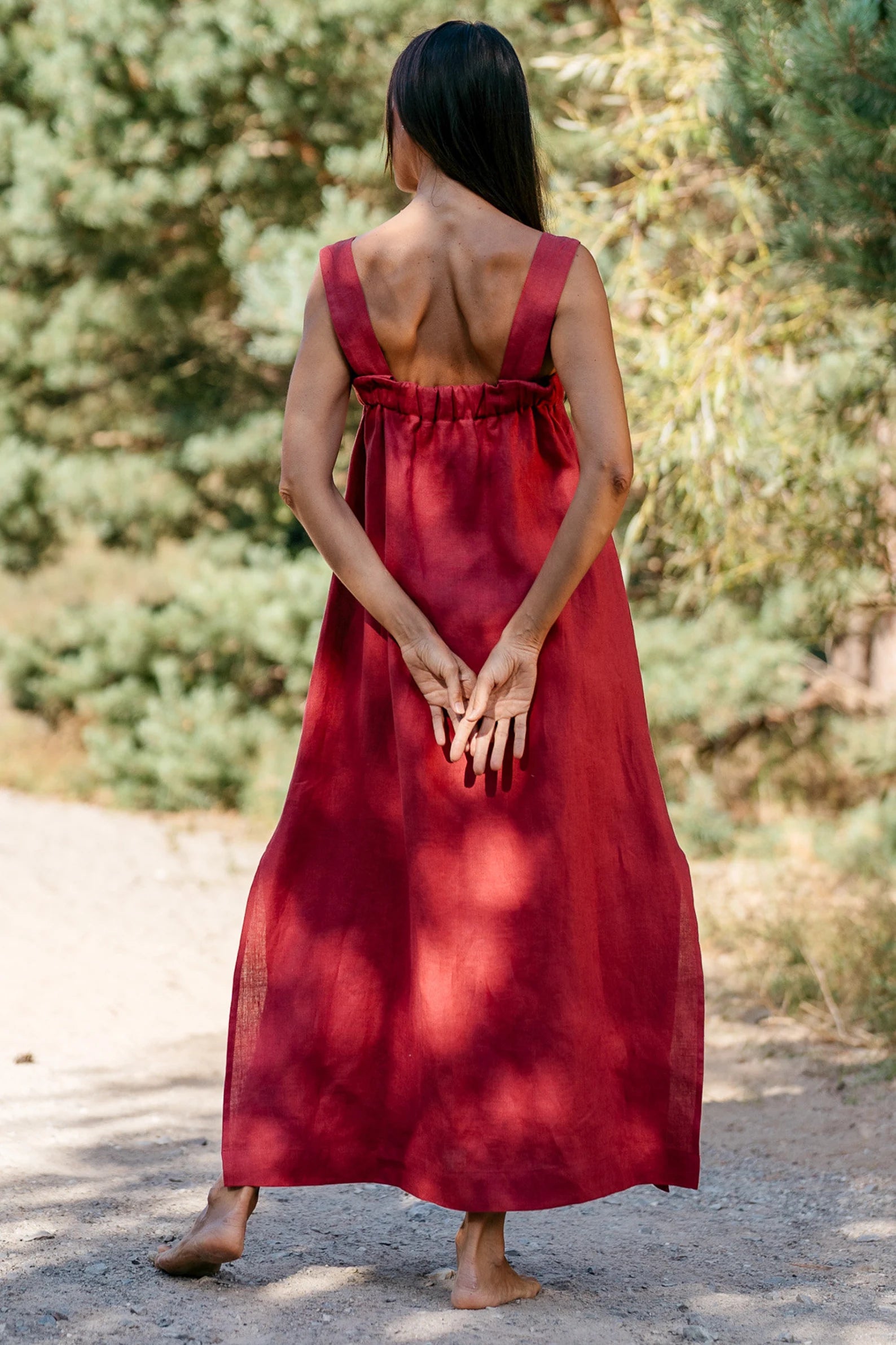 Red Strap linen dress ADELE