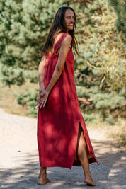 Red Strap linen dress ADELE