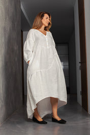 Long linen Retro style curve loose linen dress