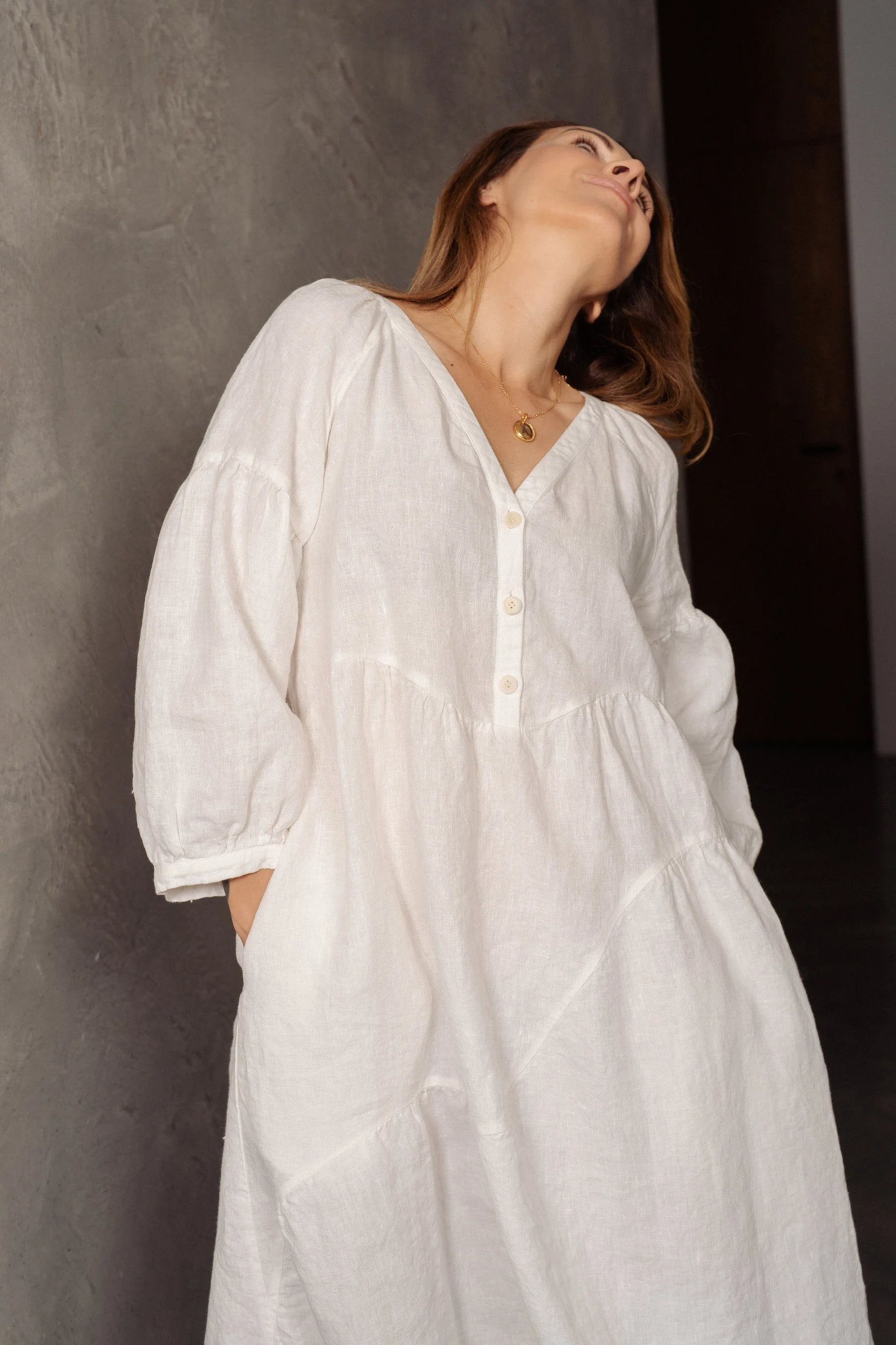 Long linen Retro style curve loose linen dress