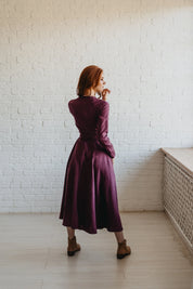 Feminine Midi Linen Wrap Dress with Pockets