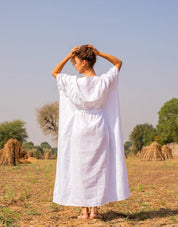 White Linen Kaftan Dress