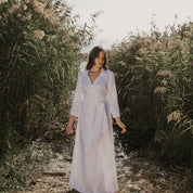 White Maxi Linen Wrap Dress Long Sleeves