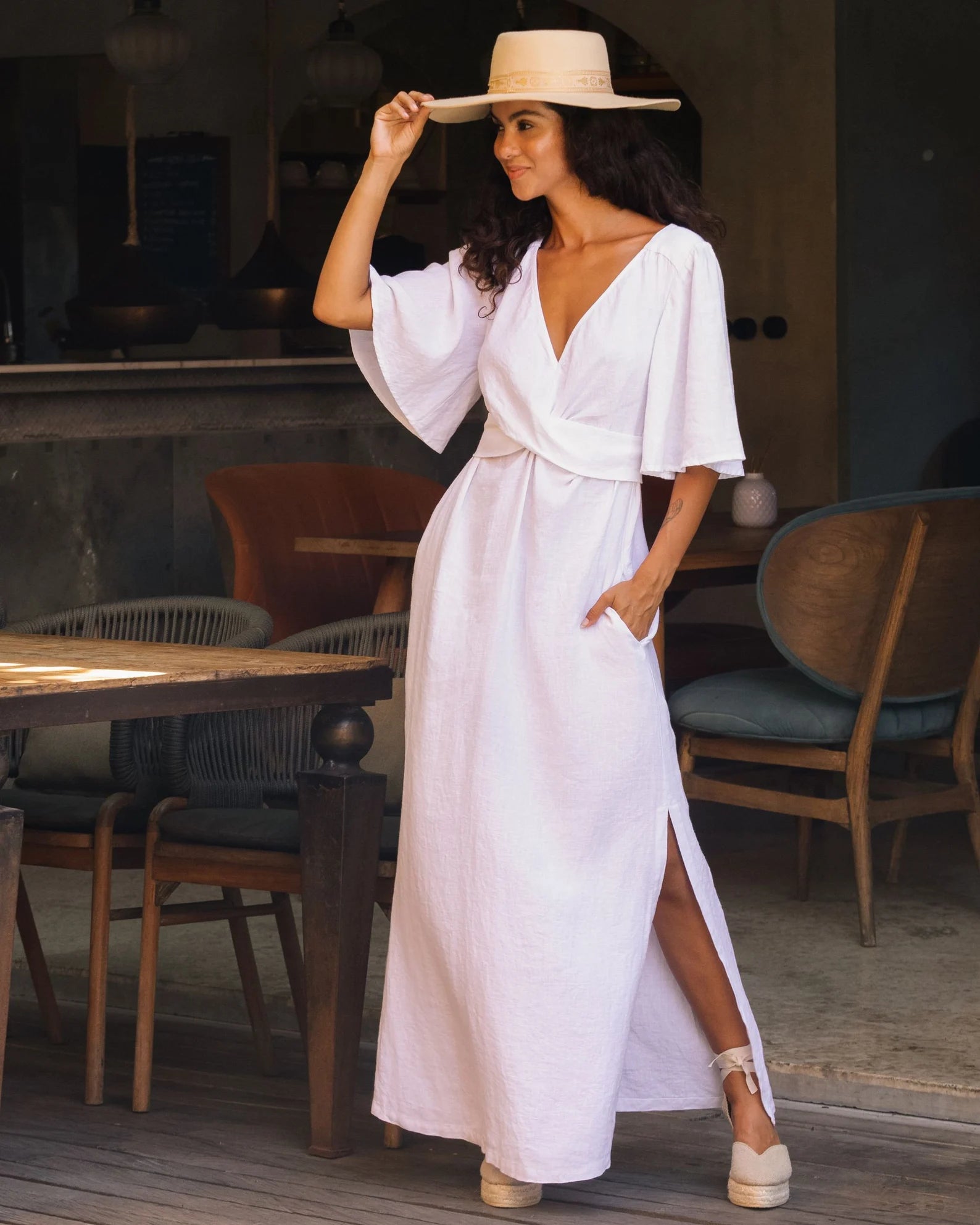 White linen dress AGRA maxi Wedding wrap dress