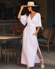 White linen dress AGRA maxi Wedding wrap dress