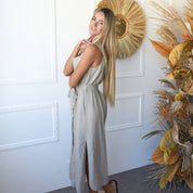 Midi Linen Sleeveless Shirt Dress with Pockets