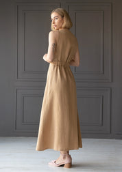 Camel Linen maxi dress RIVIERA