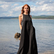 Linen Maxi Sleeveless Dress in Black