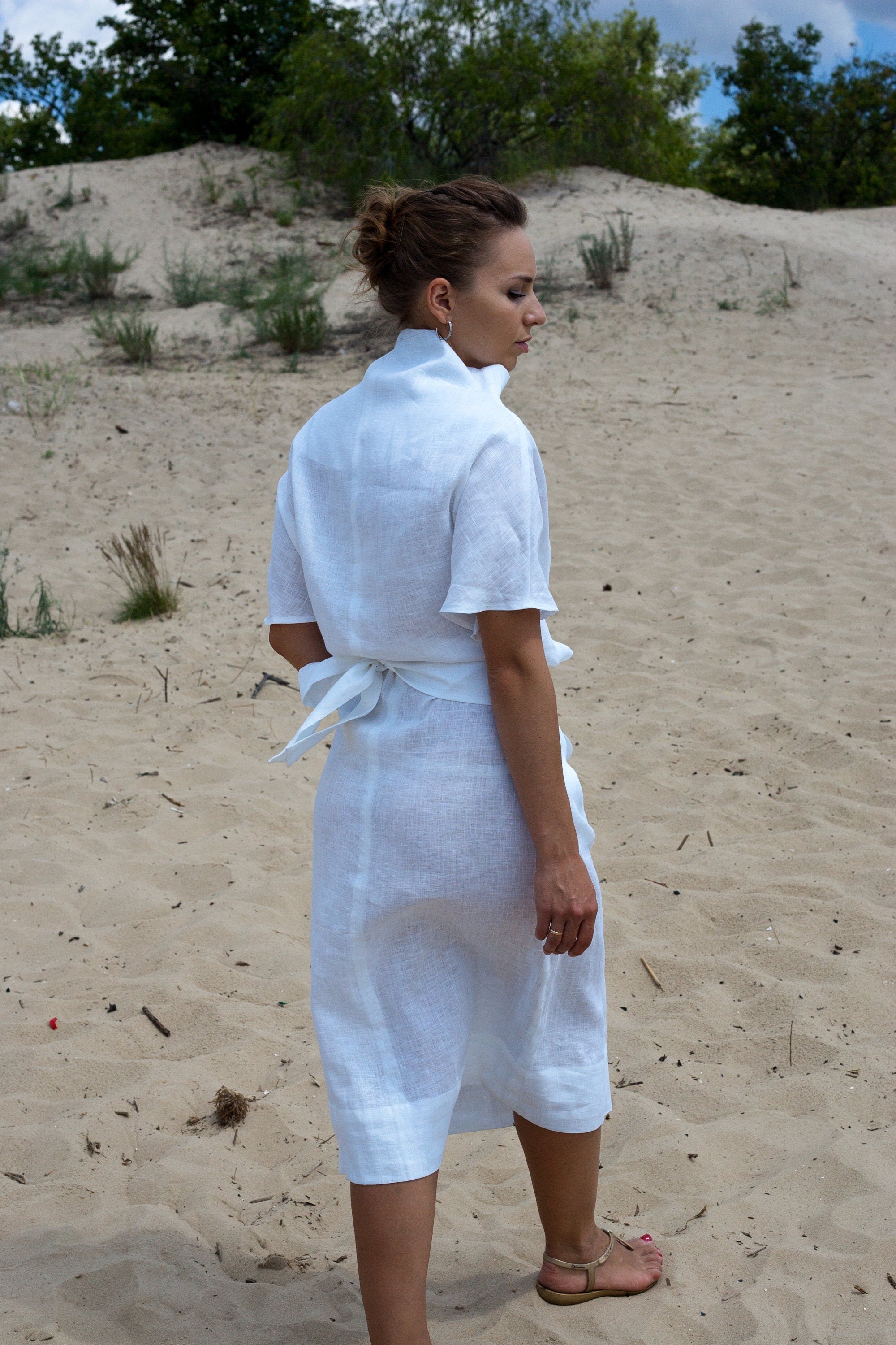 Loose linen Blouson kimono dress