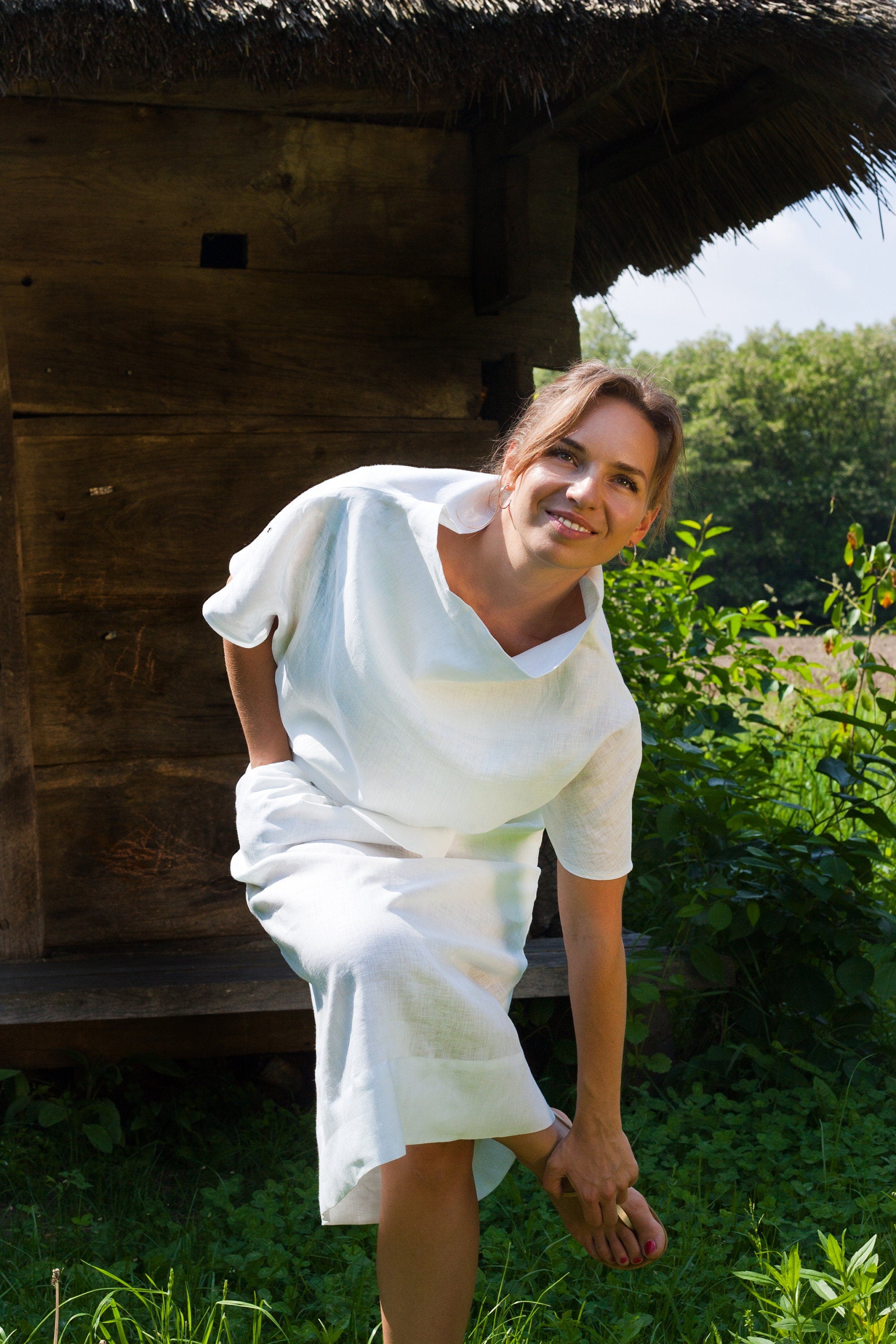 Loose linen Blouson kimono dress