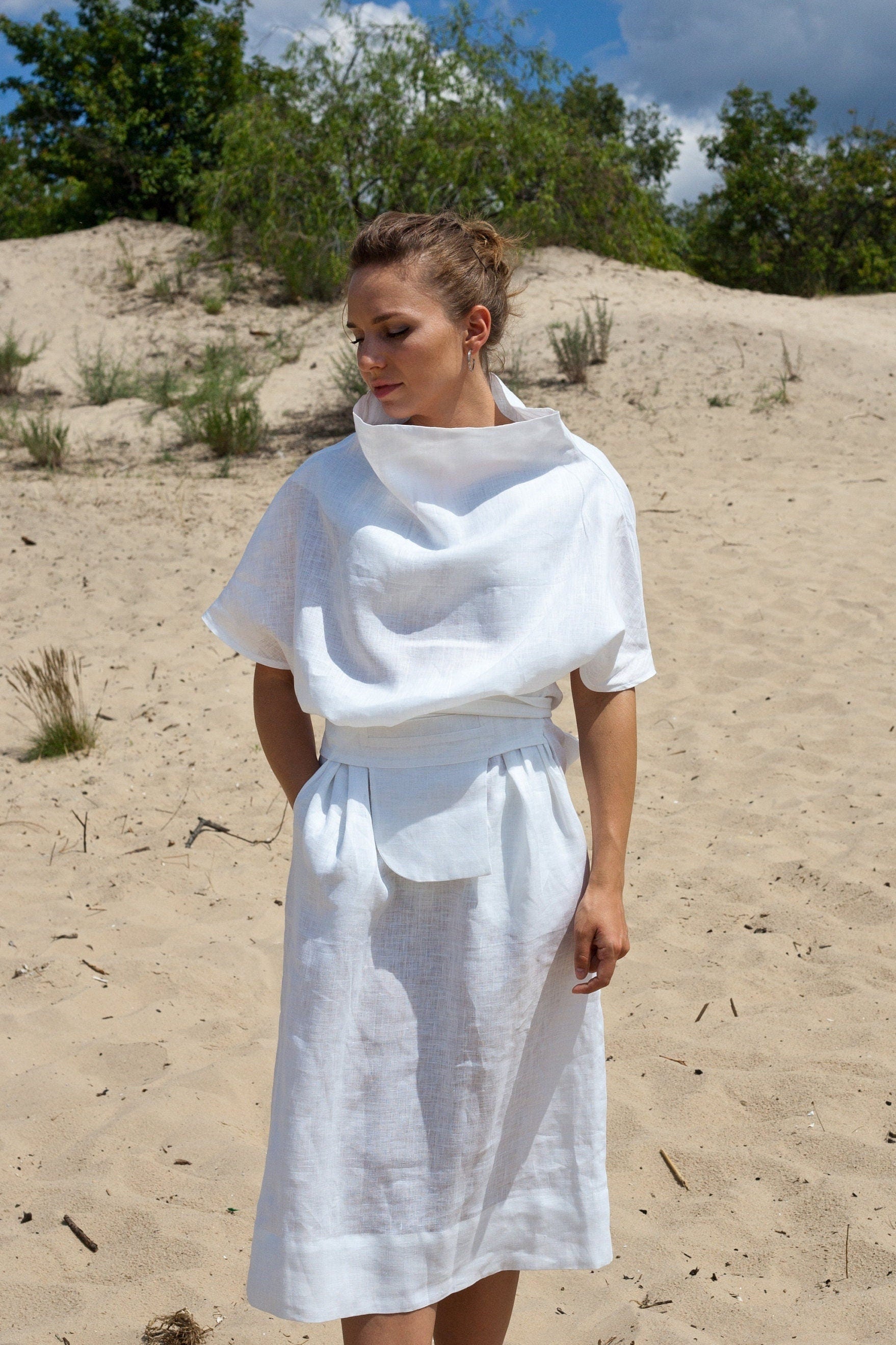 Loose linen Blouson kimono dress