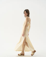 White pinafore square neck linen beach dress