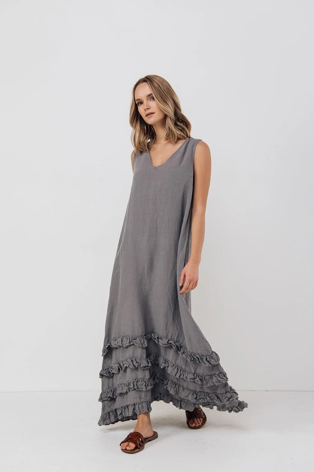 Grey Linen dress CAROLINE