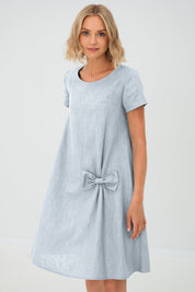 Grey Linen Bow Mini Dress