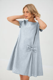 Grey Linen Bow Mini Dress