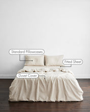 Oatmeal & White Stripe 100% Flax Linen Bedding Set