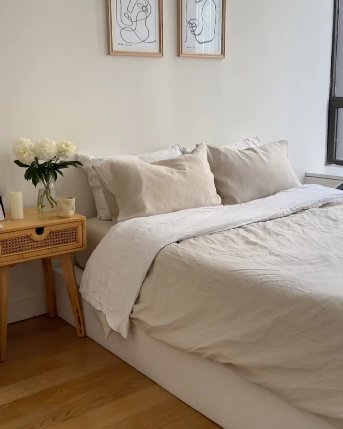 Oatmeal & White Stripe 100% Flax Linen Pillowcases (Set 2 pieces)