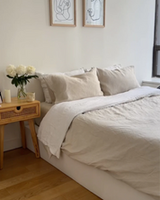 Oatmeal & White Stripe 100% Flax Linen Pillowcases (Set 2 pieces)