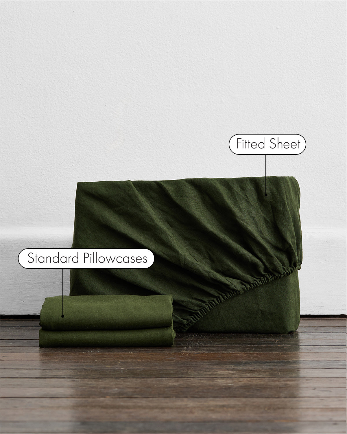 Olive 100% French Flax Linen Fitted Sheet Set